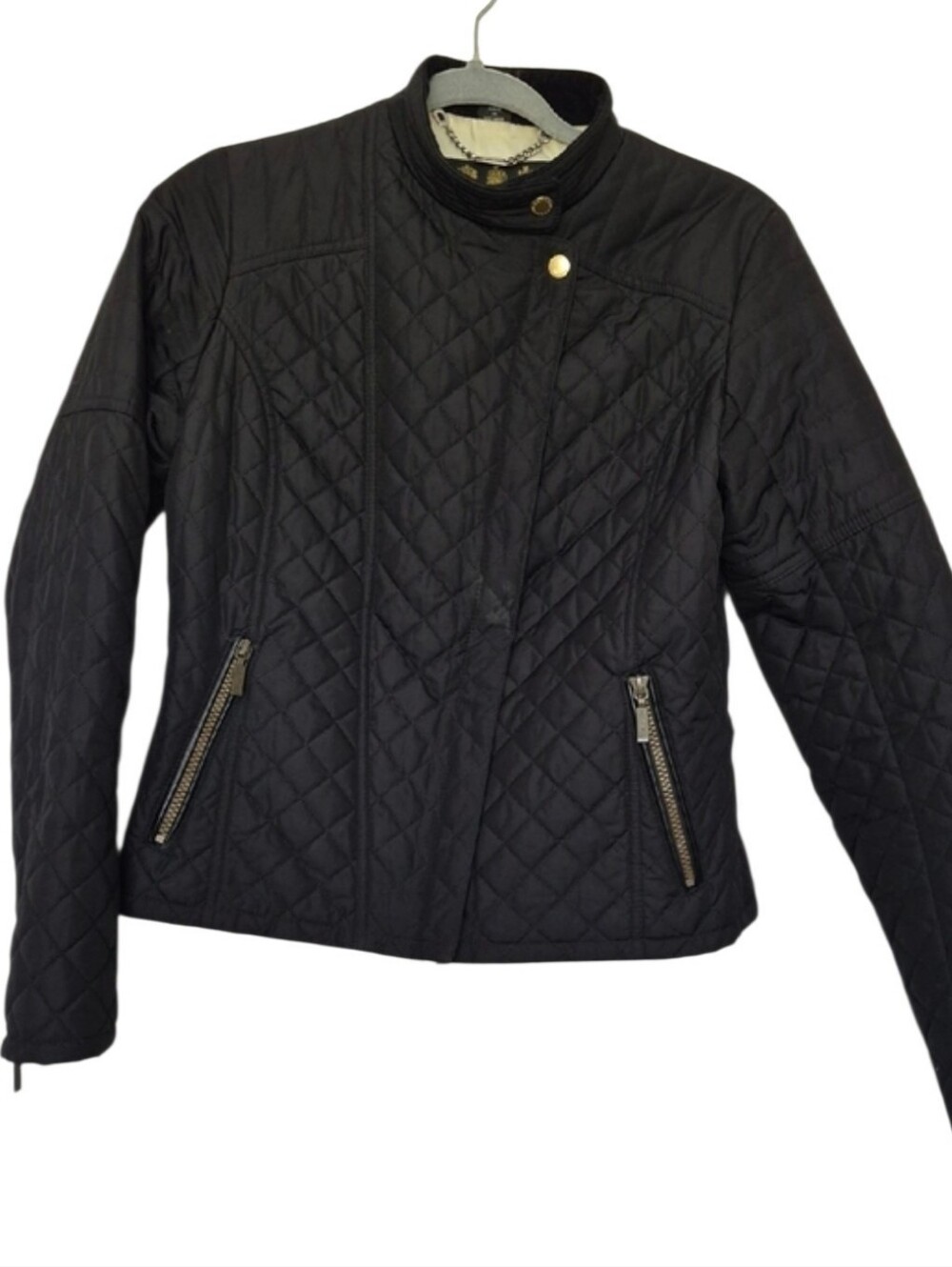 Barbour Streak Quilted Moto Jacket Women's US 6 Black Lightweight Zip Coat